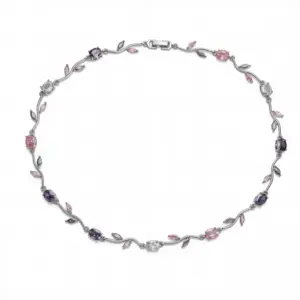 White Gold Purple Pink Diamond Tulip Necklace