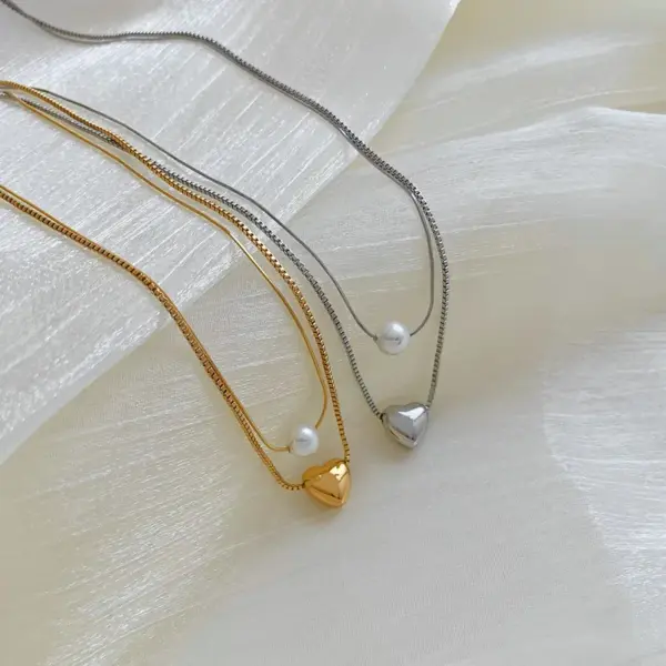 PVD Coated Real Gold Plated 16K White Plating Heart Shape 304 Stainless Steel Casual Sweet Waterproof Non Tarnish Pendant Necklace