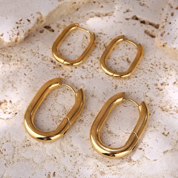 Wholesale Hot Sale Rectangular Line Cylinder Stainless Steel Earrings Titanium Steel Ear Clips Elegant K Gold Plated Unisex Earrings