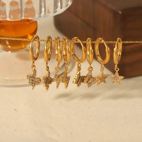 PVD Coated Real Gold Plated Star Snake Butterfly 304 Stainless Steel Streetwear Waterproof Non Tarnish Drop Earrings