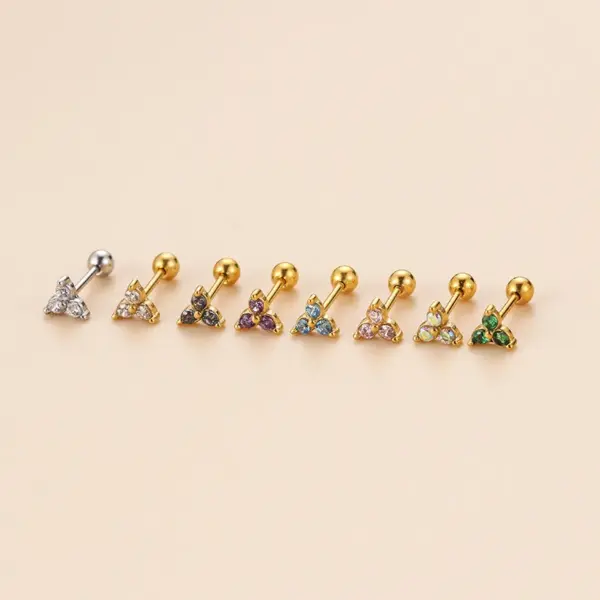 1 Piece 316L Stainless Steel Zircon Ear Cartilage Rings & Studs Geometric Waterproof Non Tarnish Surgical Steel