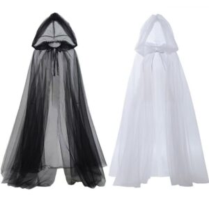 oly-a9686b74990afb1667cd304120664596 Wholesale European and American Hooded Dark Halloween Long Mesh Cool Hooded Unisex Cloak Cosplay Witch Cloak