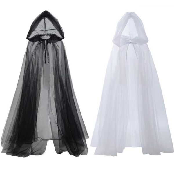 Wholesale European and American Hooded Dark Halloween Long Mesh Cool Hooded Unisex Cloak Cosplay Witch Cloak