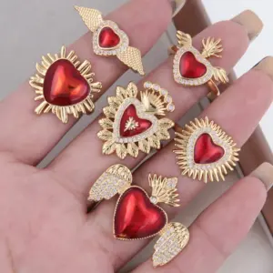 Wholesale Copper 18K Gold Plated Epoxy Plating Inlay Heart Shape Wings Zircon Open Rings