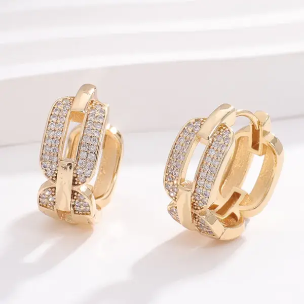 Wholesale 1 Pair Simple Style Geometric Plating Hollow Out Inlay Copper Zircon K Gold Plated Rhodium Plated Earrings
