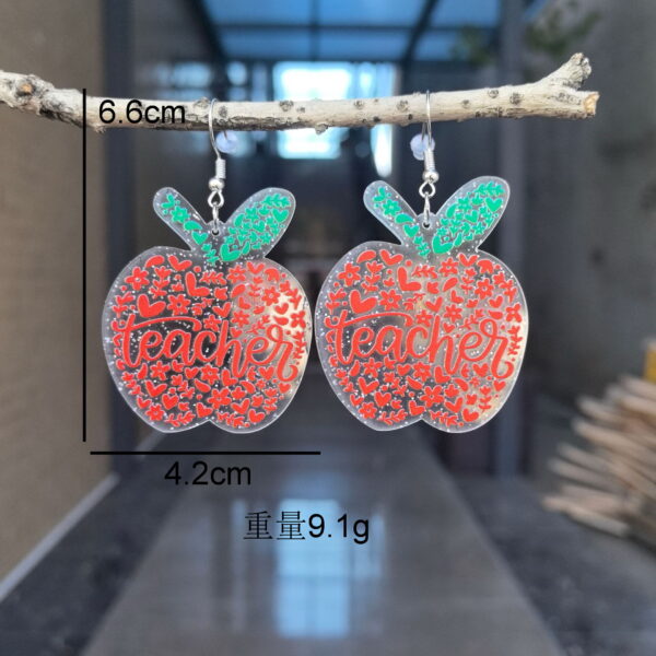 oly-a96ff22def91143342885772da89690e Wholesale Cross-border New School Season Graduation Season Acrylic Earrings Apple English Letter Sweet Holiday Gift Earrings