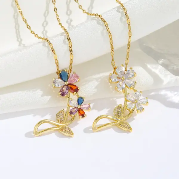 Wholesale Water Plating Vacuum Plating 18K Gold Plated Geometric Letter Flower Titanium Steel Modern Style Sweet Classic Style Titanium Steel Pendant Necklace