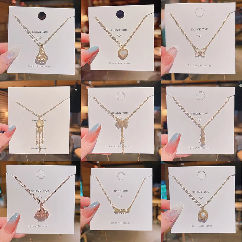Wholesale Fashion Heart Shape Titanium Steel Pendant Necklace Inlay Zircon Stainless Steel Necklaces 1 Piece