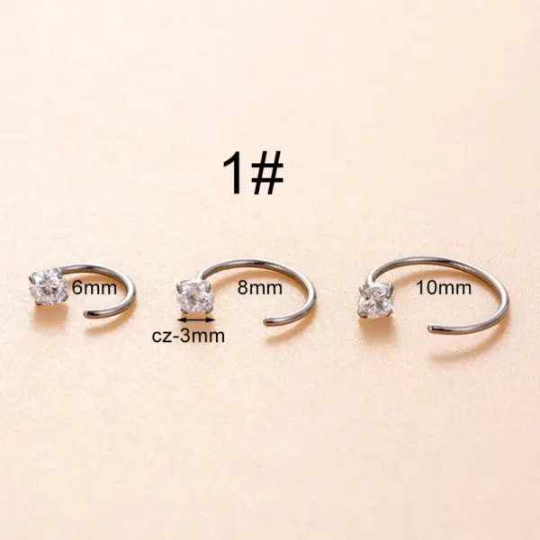 1 Piece Nose Rings & Studs Hip-Hop Geometric 316L Stainless Steel Waterproof Non Tarnish Surgical Steel Zircon Nose Rings & Studs