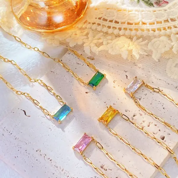 Wholesale Real Gold Plated Rectangle 304 Stainless Steel IG Style Simple Style Waterproof Non Tarnish Necklace