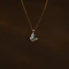 304 Stainless Steel Heart Shape Flower Butterfly PVD Coated Zircon Abalone Shell 18K Gold Plated Simple Style Commute Inlay Gold Pendant Necklace