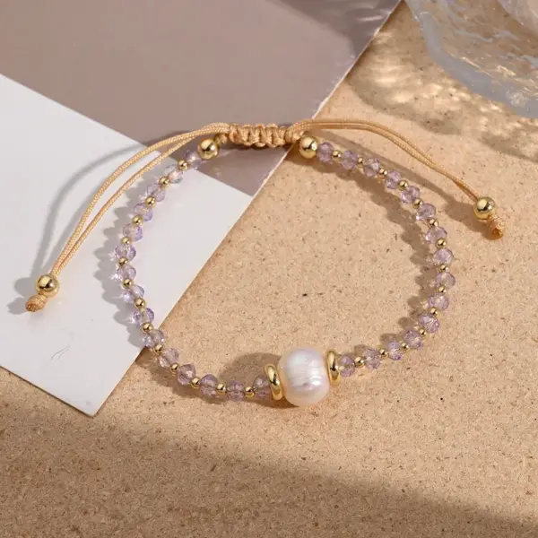 Wholesale Simple Style Colorful 18K Gold Plated Freshwater Pearl Glass Copper Beaded Chain Beaded Bracelets Wholesale