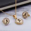 Wholesale PVD Coated 18K Gold Plated Letter Stainless Steel Sweet Waterproof Non Tarnish Earrings Necklace
