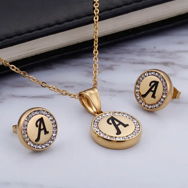 Wholesale PVD Coated 18K Gold Plated Letter Stainless Steel Sweet Waterproof Non Tarnish Earrings Necklace