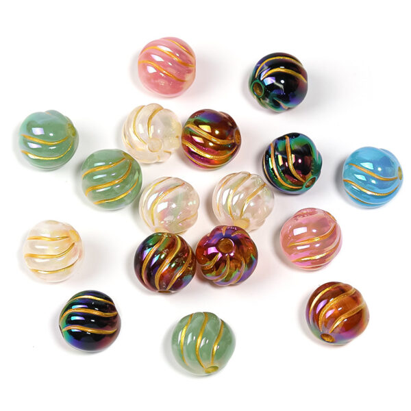 Wholesale Gilded twisted round beads acrylic straight hole beads