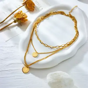 Wholesale PVD Coated 18K Gold Plated Solid Color 304 Stainless Steel Vintage Style Waterproof Non Tarnish 304 Stainless Steel Necklace