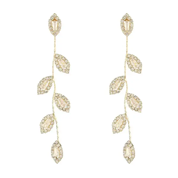 Wholesale Fashion Leaves Copper Plating Inlay Zircon Drop Earrings 1 Pair