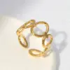 Wholesale PVD Coated Real Gold Plated Oval Solid Color Stainless Steel Fashion Waterproof Non Tarnish Open Ring