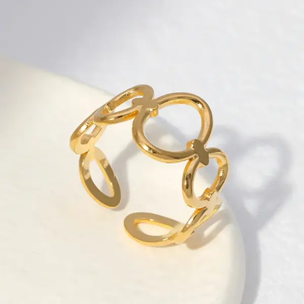 Wholesale PVD Coated Real Gold Plated Oval Solid Color Stainless Steel Fashion Waterproof Non Tarnish Open Ring