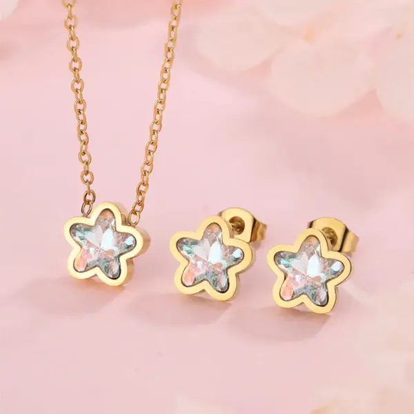 Wholesale 304 Stainless Steel Glass Star Ion Plating (IP) Artificial Rhinestones 18K Gold Plated Simple Style Classic Style Streetwear Waterproof Non Tarnish Inlay Multicolor-Golden Yellow Jewelry Set