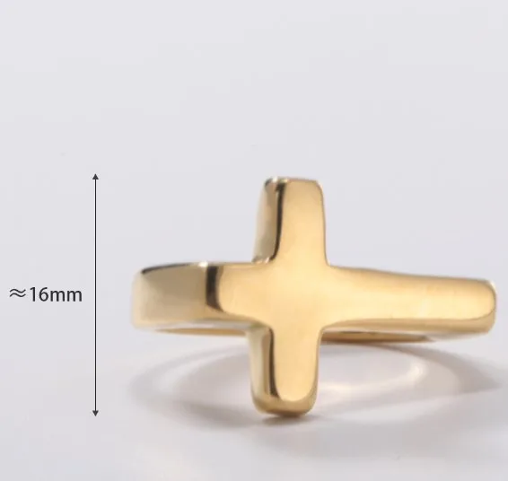 Wholesale Real Gold Plated Cross 304 Stainless Steel Simple Style Waterproof Non Tarnish Rings