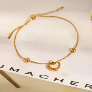 【XKB0174】White Shell Heart Bracelet / Gold