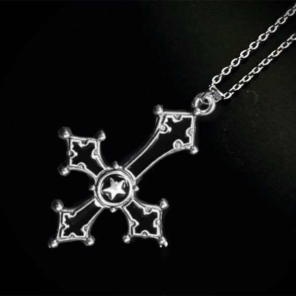 Wholesale Amazon Cross-Border Blood Red Gothic Inverted Cross Pendant Necklace Jewelry European and American Punk Style Cross Ornaments