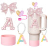 Wholesale Stanley Cup Accessories Dovetail Bow Decoration Color Sequins Resin Pendant Flower Straw Cap Letter Cup Sticker