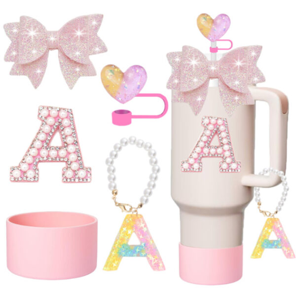 Wholesale Stanley Cup Accessories Dovetail Bow Decoration Color Sequins Resin Pendant Flower Straw Cap Letter Cup Sticker