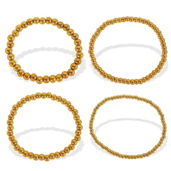 Wholesale PVD Coated Real Gold Plated 18K Gold Round Titanium Steel Casual Simple Style Waterproof Non Tarnish Titanium Steel Bracelets