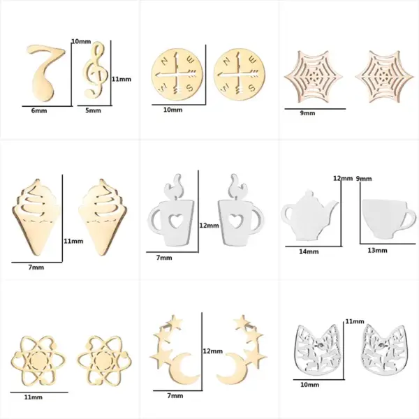 Wholesale PVD Coated 18K Gold Real Gold Plated Star Moon Spider Web 304 Stainless Steel Modern Style Waterproof Non Tarnish Ear Studs