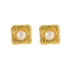 Wholesale 1 Piece Simple Style Classic Style Square Oval Heart Shape Plating Inlay 304 Stainless Steel Artificial Pearls 18K Gold Plated Ear Studs
