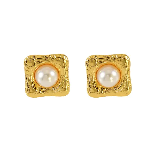 Wholesale 1 Piece Simple Style Classic Style Square Oval Heart Shape Plating Inlay 304 Stainless Steel Artificial Pearls 18K Gold Plated Ear Studs