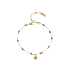 S02214-Green Pearl Shell-Bracelet- Gold