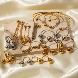 Wholesale 304 Stainless Steel Geometric PVD Coated 18K Real Gold Plated Real Gold Plated Casual Classic Style Waterproof Non Tarnish Plating Gold Rings Earrings Necklace