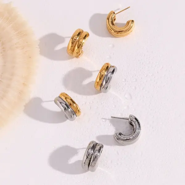 Wholesale PVD Coated Real Gold Plated 18K Gold C Shape 304 Stainless Steel Fashion Waterproof Non Tarnish Earrings