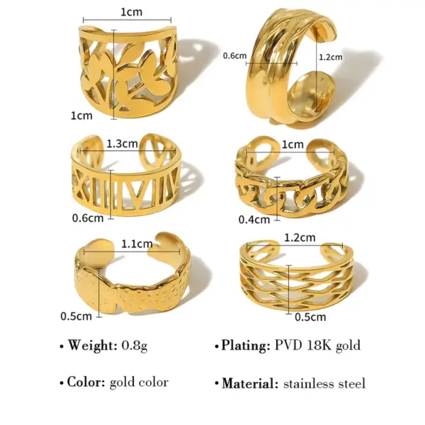 Wholesale PVD Coated 18K Gold Real Gold Plated Leaf Roman Numeral Flower 304 Stainless Steel Simple Style Waterproof Non Tarnish Ear Cuffs
