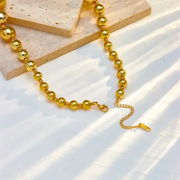 Wholesale Jewelry Punk Geometric 304 Stainless Steel 18K Gold Plated Beaded Gold Plated Stainless Steel Necklaces