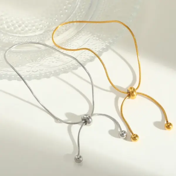 PVD Coated Real Gold Plated 18K Gold Solid Color 304 Stainless Steel Simple Style Waterproof Non Tarnish Bracelets Necklace