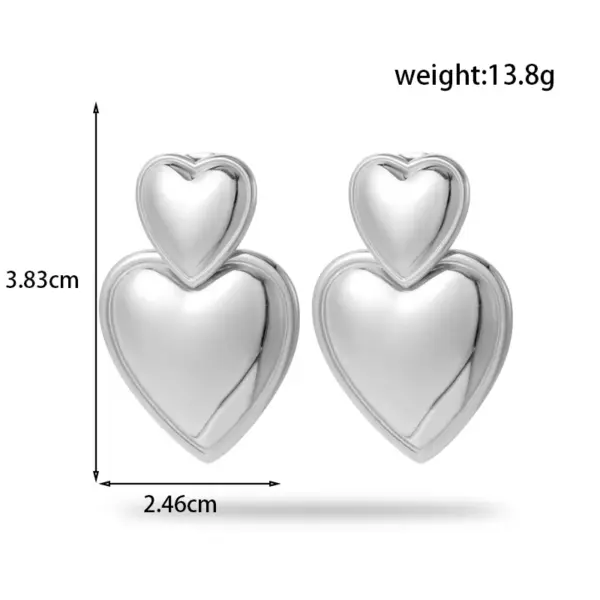 PVD Coated Heart Shape 304 Stainless Steel Simple Style Korean Style Waterproof Non Tarnish Drop Earrings