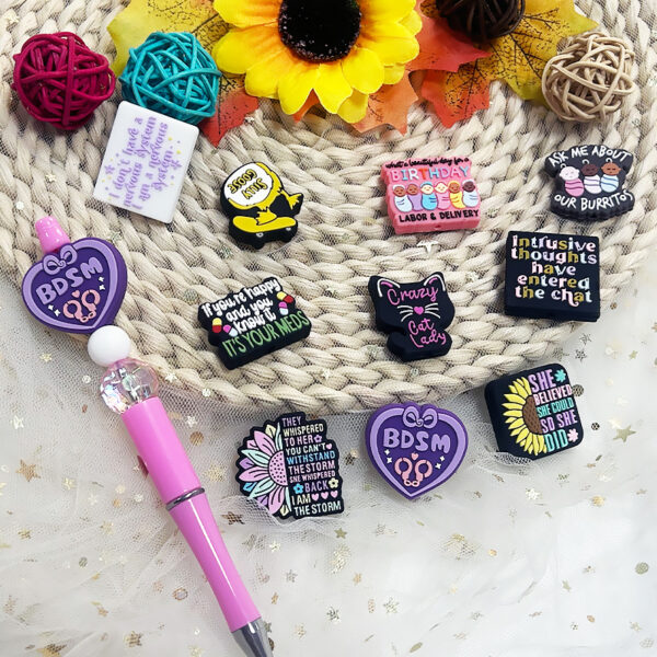 Wholesale Silicone Glue Letter Beads DIY Beaded Pen Jewelry Beads