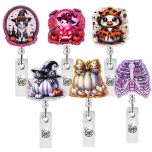 Wholesale Halloween series pumpkin ghost easy-open buckle, retractable rotating doctor and nurse ID card clip, alligator clip easy-open.