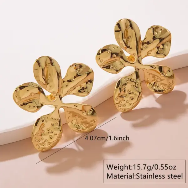 201 Stainless Steel 304 Stainless Steel Plastic Flower Petal Plated Stone-Free Imitation Gold Elegant Cute Oversized Plating Gold Earrings Ear Studs