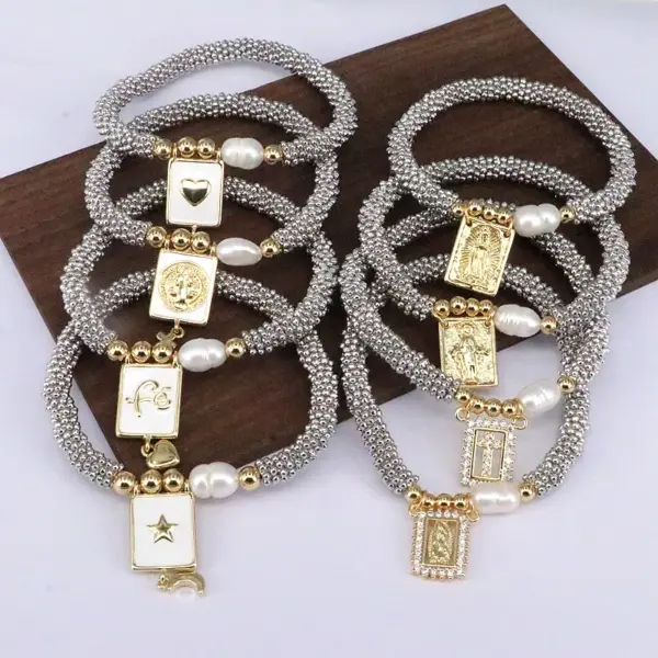 Wholesale Vintage Style Luxurious Cross Star Heart Shape Copper 18k Gold Plated Zircon Bracelets In Bulk