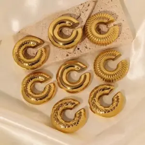 Wholesale PVD Coated 18K Gold Plated Real Gold Plated Solid Color 304 Stainless Steel Vintage Style Waterproof Non Tarnish Ear Cuffs