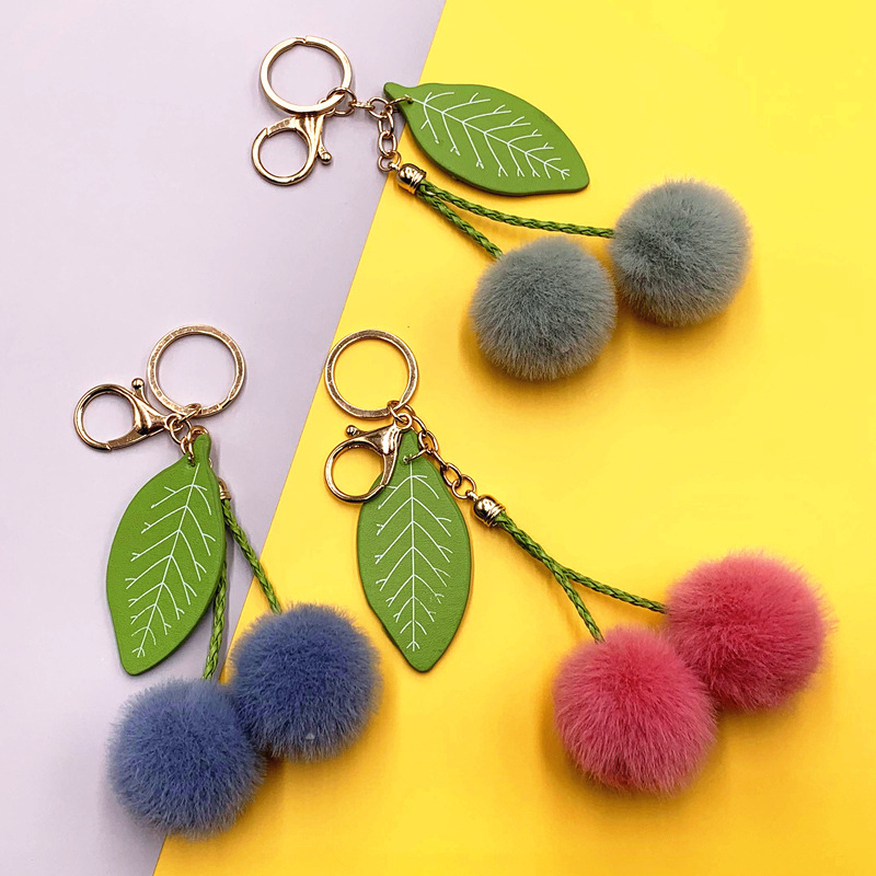 Wholesale Ft Keychain Car Cute Cherry Bag Key Chain Fur Ball Plush Doll Cartoon Pendant Creative Aessories