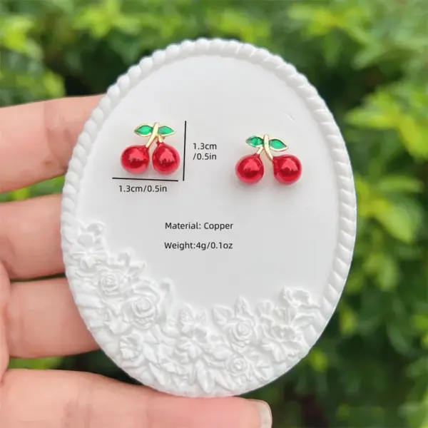 Wholesale 1 Pair Elegant Luxurious Cherry Inlay Copper Zircon 18K Gold Plated Ear Studs