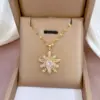 Wholesale Classic Style Round Flower Stainless Steel Copper Plating Pendant Necklace