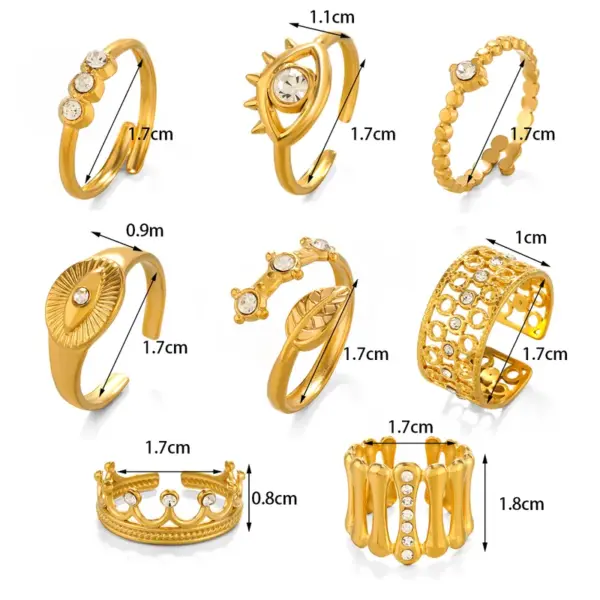 Wholesale PVD Coated 18K Gold Plated Round Eye 304 Stainless Steel Simple Style Classic Style Waterproof Non Tarnish Rings