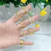 Wholesale Jewelry Vacation Modern Style Heart Shape Wings Grain Copper Zircon 18K Gold Plated Polishing Inlay Open Rings